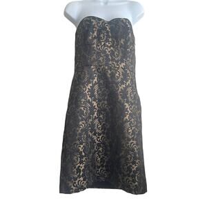 Ann Taylor LOFT Strapless Black Gold Brocade Mini Dress 4 Formal Whimsy Fairy‎